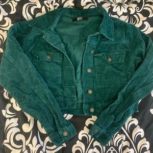 Green corduroy crop jacket